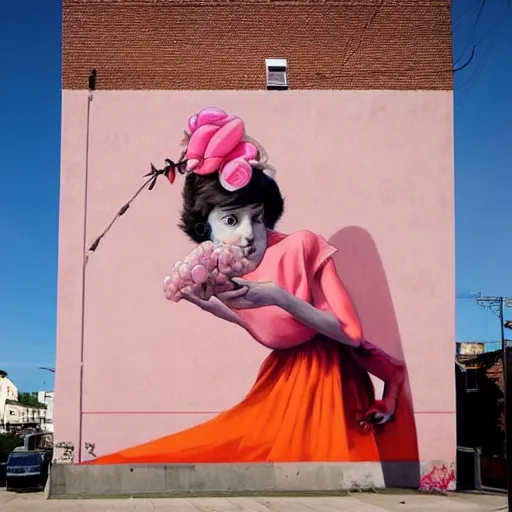 Image similar to pink and orange, street art by Etam Cru and Madsteez Jessie unterholder, katey truhn