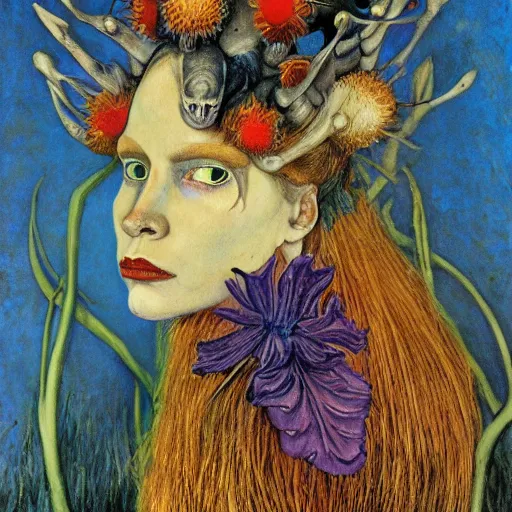 Prompt: the bone crown, by annie swynnerton and leo and diane dillon and ( diego rivera ) and adolf wolfli, elaborate costume, flowers, iridescent beetles, rich color, dramatic cinematic lighting, smooth, sharp focus, extremely detailed