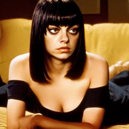 Image similar to Mila Kunis as Mia Wallace in Pulp Fiction