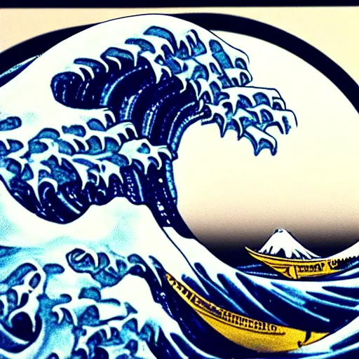 Prompt: a d&d miniature of a marble statue of The Great Wave off Kanagawa, 3D, sculpture