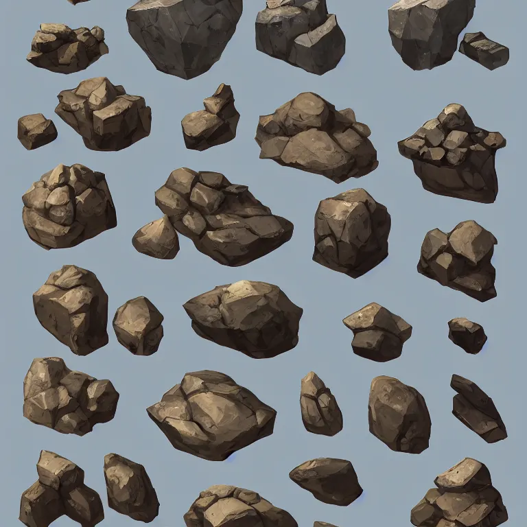 Prompt: a bunch of different shapes and sizes of rocks, concept art by senior environment artist, polycount contest winner, environmental art, concept art, 2 d game art, polycount