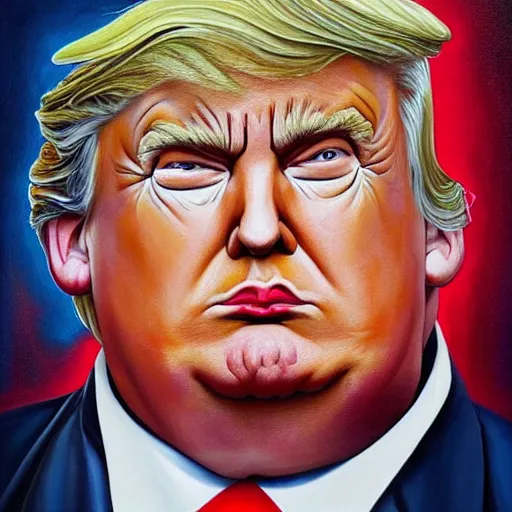 Image similar to obese trump. overweight. amazing painting. formal. beautiful. high resolution. highly realistic. close - up. trending on artstation