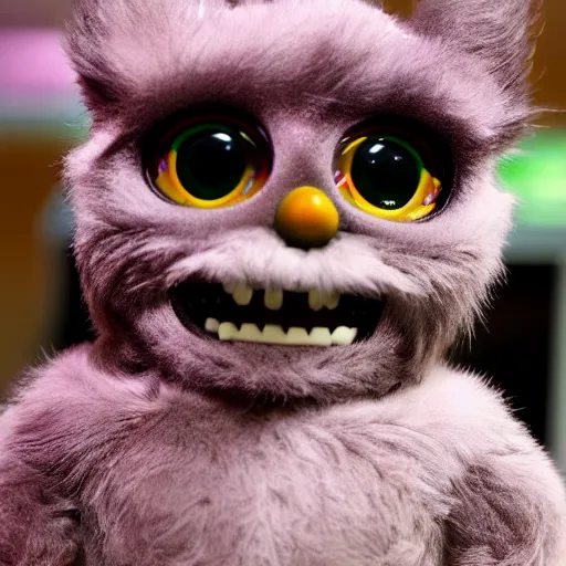 Prompt: a demonic furby with human teeth