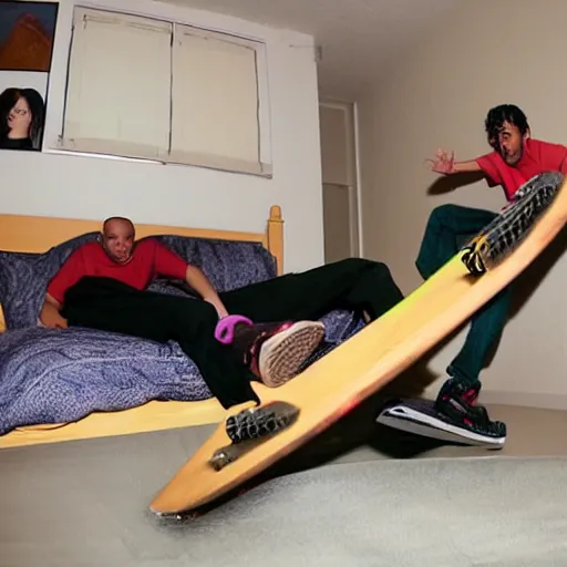 Prompt: kickflip off the bed