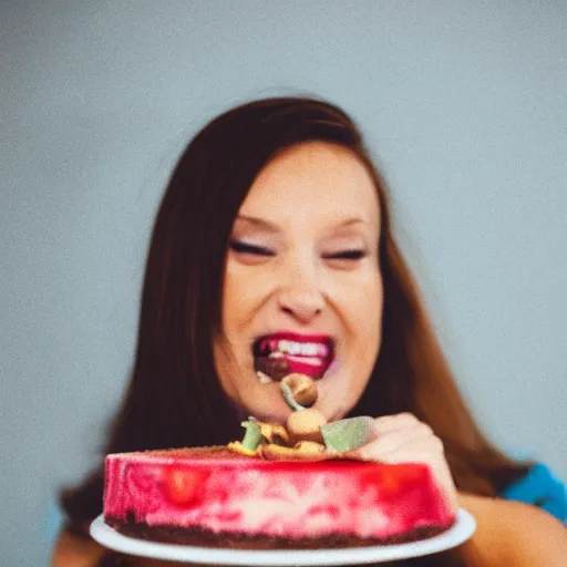 Prompt: A woman eating a slice of cake