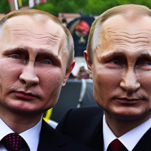 Image similar to lukaszenka and putin on a love parade