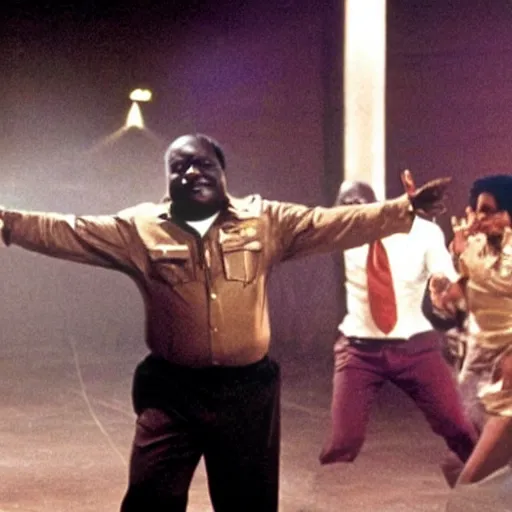 Prompt: A movie still of Idi Amin dancing in Satuday Night Fever