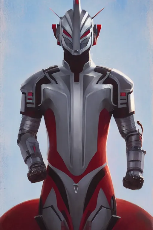 Prompt: poster of a ultraman with japanese armor and helmet, symmetrical, art by greg rutkowski, matte painting, trending on artstation