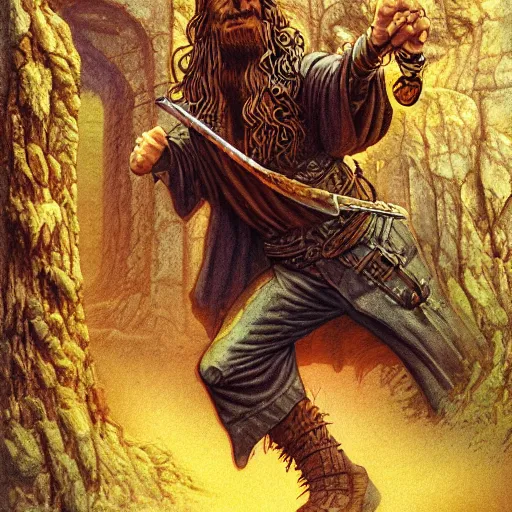 Prompt: The Prince of Thieves, illustration by Michael Whelan and Pete Lyon, fantasy art, visionary art, acrylic painting, tone mapping