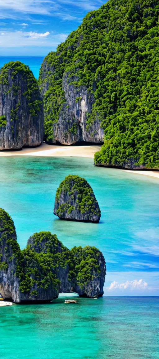 Image similar to koh krabi koh phiphi costa rica, crystal clear blue water white sandy beach, 8 k wallpaper, stunning photography, beautiful lighting, dslr