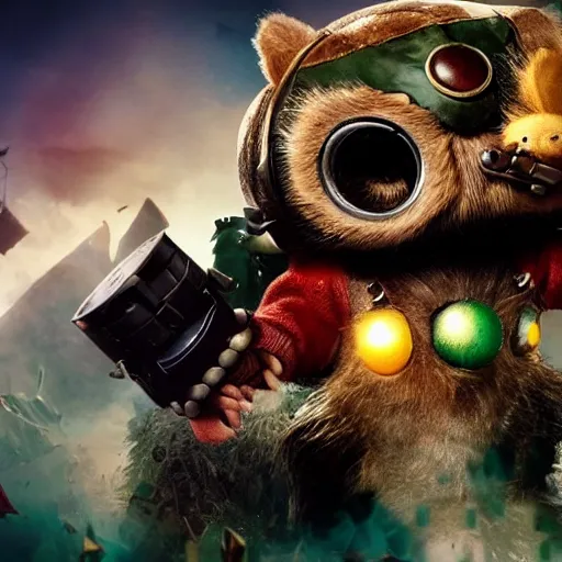 Image similar to Teemo the League of Legends champion, in a movie directed by Christopher Nolan, movie still frame, promo image, Imax 70mm