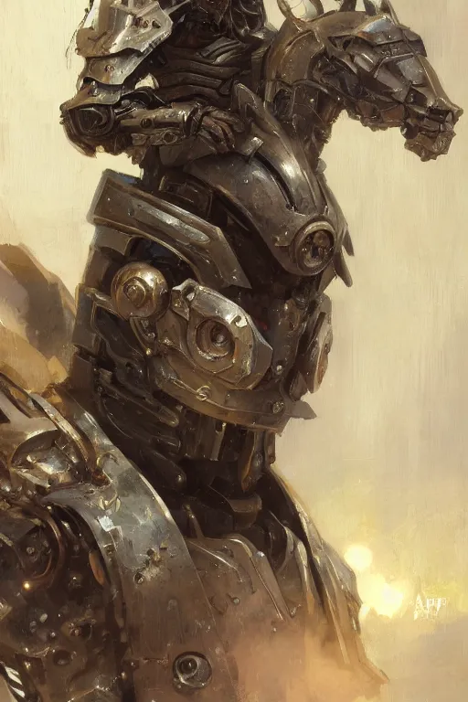 Image similar to portrait girl face metal cyborg armor and metal horse by gaston bussiere, anna nikonova aka newmilky, greg rutkowski, yoji shinkawa, yoshitaka amano, tsutomu nihei, donato giancola, geoffroy thoorens, concept art, trending on artstation, featured on pixiv