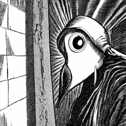 Prompt: the plague doctor, by Junji Ito, japanese horror, creepy and unsettling, a sense of danger