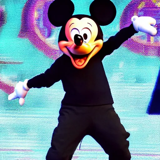 Image similar to kendrick lamar brings out goofy from mickey mouse on stage to rap