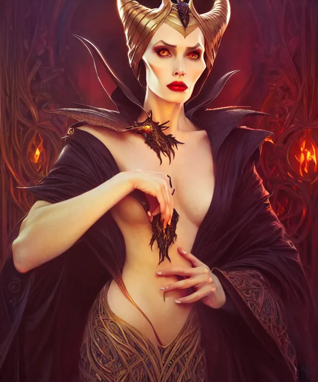 Image similar to maleficent, amber eyes, face, long hair, fantasy, intricate, elegant, highly detailed, digital painting, artstation, concept art, smooth, sharp focus, illustration, art by artgerm and greg rutkowski and alphonse mucha