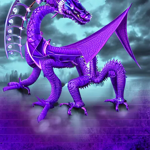 Image similar to purple robototechnic dragon with ai for smart girls, digital art