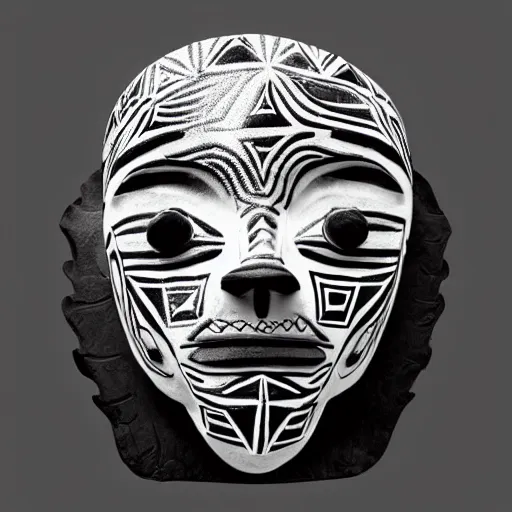 Prompt: black and white depthmap of aztec mask