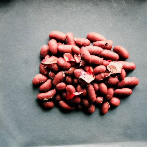 Image similar to raw meat chunks beans, android cell phone photo,