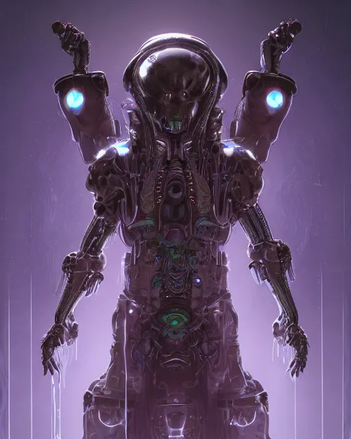 Image similar to benevolent android necromancer, alien priest, artificial intelligence, scifi, futuristic, highly detailed, trending on artstation, advanced technology, art by vitaly bulgarov and nivanh chanthara and lance wilkinson