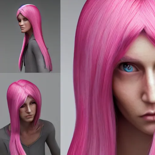 Image similar to beautiful pink haired half elf healer, 3 d model, sculpture, octane render, portrait, natural lighting