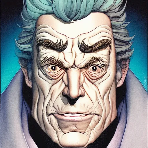 Image similar to total recall rick sanchez portrait by charles vess and james jean and erik jones and rhads, inspired by fly, beautiful fine face features, intricate high details, sharp, ultradetailed