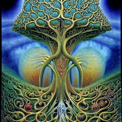 Image similar to tree of life by roger dean and andrew ferez, art forms of nature by ernst haeckel, divine chaos engine, symbolist, visionary, art nouveau, botanical fractal structures, organic, detailed, realistic, surreality