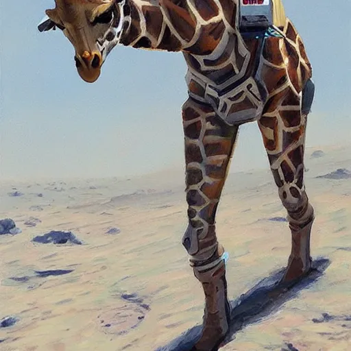 Image similar to a giraffe astronaut walking on the moon, trending on artstation, art by greg manchess, guangjian, detailed digital art, artstation hd