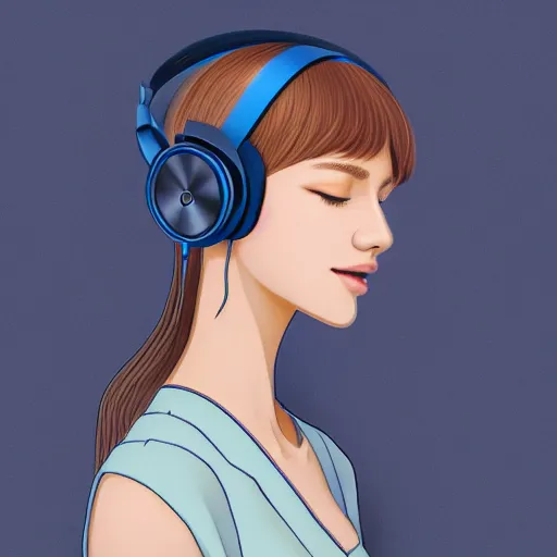 Image similar to an illustration of a beautiful woman listening to music with headphones by Dao Trong Le, highly detailed, digital art, trending on artstation