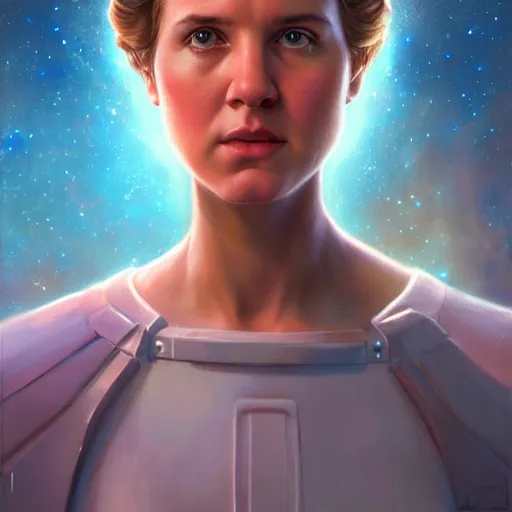 Image similar to epic portrait of young carrie fischer, detailed, nebula skies, digital painting, artstation, concept art, donato giancola, joseph christian leyendecker, wlop, boris vallejo, breathtaking, high details, extremely detailed, sincere face, establishing shot, artistic, hyper realistic, beautiful face, octane render