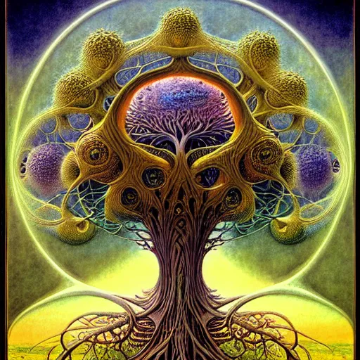 Image similar to tree of life by roger dean and andrew ferez, art forms of nature by ernst haeckel, divine chaos engine, symbolist, visionary, art nouveau, botanical fractal structures, organic, detailed, realistic, surreality