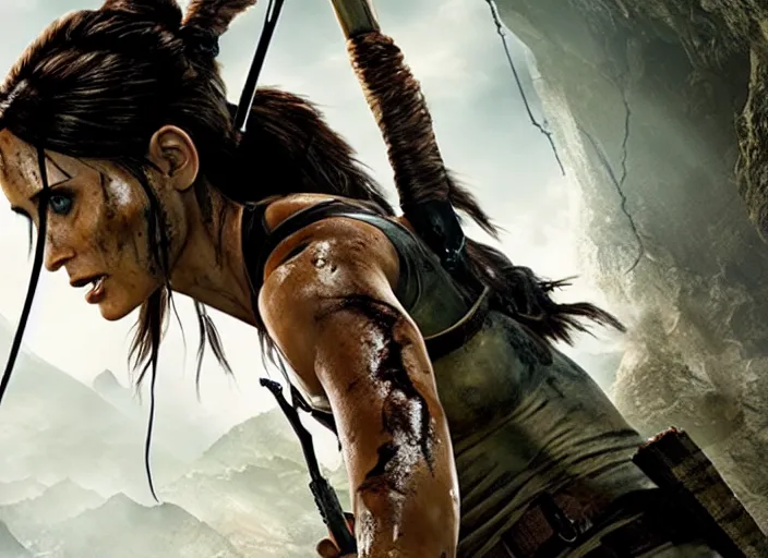 Image similar to film still of!!!! jared leto!!! as lara croft in new tomb raider movie, 8 k