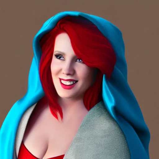 Image similar to a rouge with red hair wearing a turquoise cloak, photorealistic