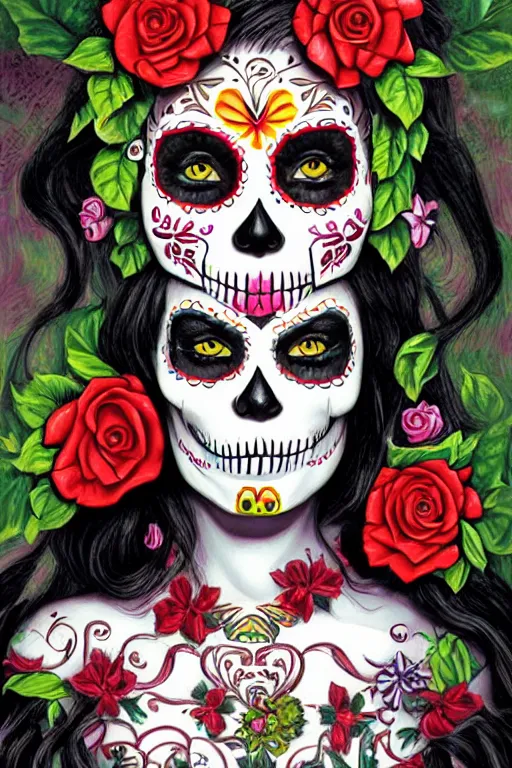 Image similar to Illustration of a sugar skull day of the dead girl, art by Alex Horley