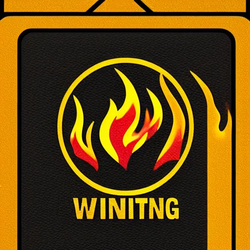 Image similar to a retro minimalistic fire flame warning caution label enamel pin, hd, concept art, artstation