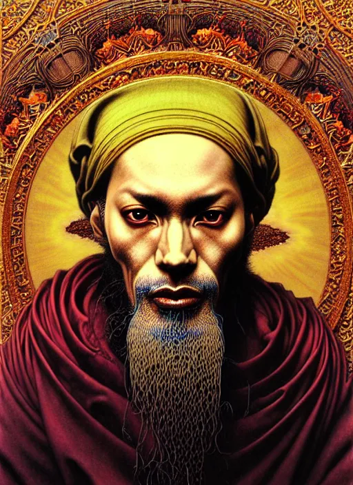 Prompt: detailed image of Jabir Avicenna Ibn Sina by Ayami Kojima, Amano, Karol Bak, Greg Hildebrandt, and Mark Brooks, rich deep gold colors. Beksinski painting, part by Adrian Ghenie and Gerhard Richter. art by Takato Yamamoto. masterpiece . intricate artwork by Tooth Wu and wlop and beeple, greg rutkowski, very coherent symmetrical artwork, cinematic, hyper realism, high detail, octane render, unreal engine, 8k, Vibrant colors, Smooth gradients, High contrast, depth of field. by Katsuhiro Otomo, full body character drawing, inspired by Evangeleon, clean ink detailed line drawing, intricate detail, extremely detailed. painting by Arthur Rackham, Eugene de Blaas, Frederic Leighton