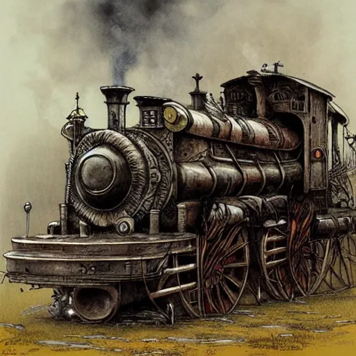 Prompt: an eerie witch locomotive, by jean - baptiste monge