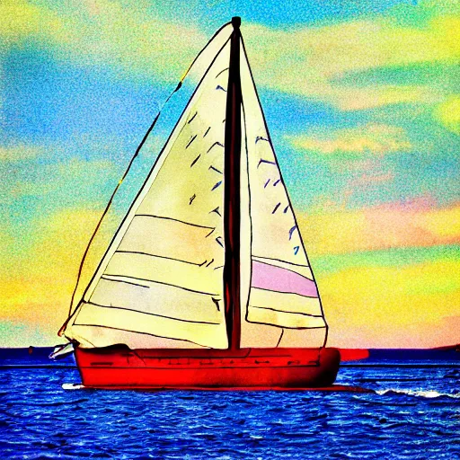 Prompt: colorful sailboat, photorealism, oversaturated blues, velvia film