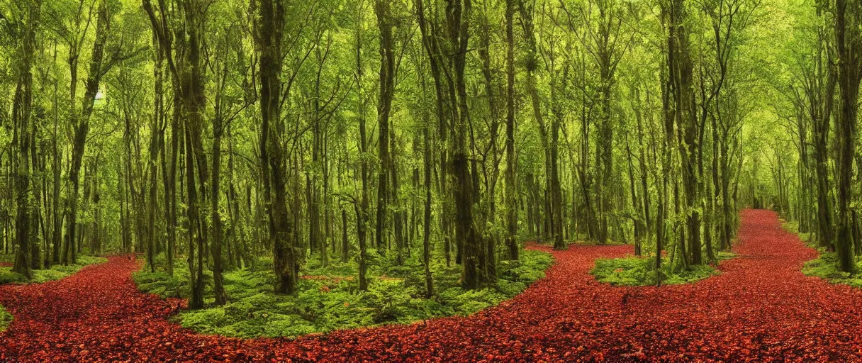 Image similar to a forest that shows the four seasons