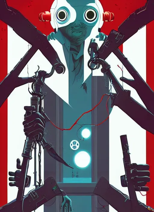 Image similar to poster artwork by Michael Whelan and Tomer Hanuka, Aperture Science, clean