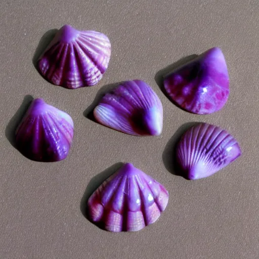Prompt: carved seashell beads purple splotches jewelry design