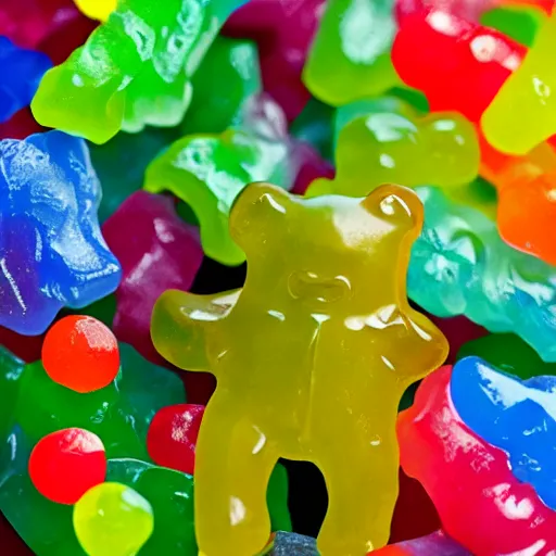 Image similar to a pretend slippery gummy bear, 4 k