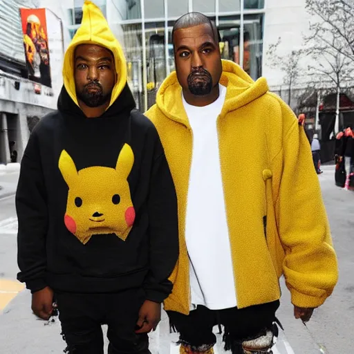 Prompt: kanye west in a yellow pikachu hoody