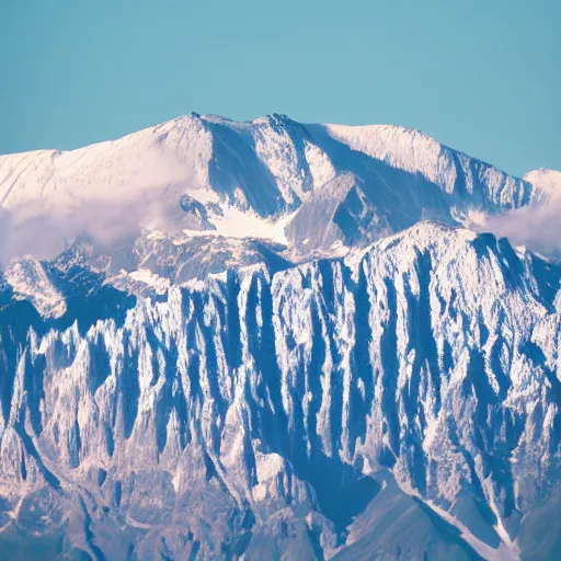 Prompt: a realistic, detailed telephoto photograph of a distant mountain shaped like an ice cream cone