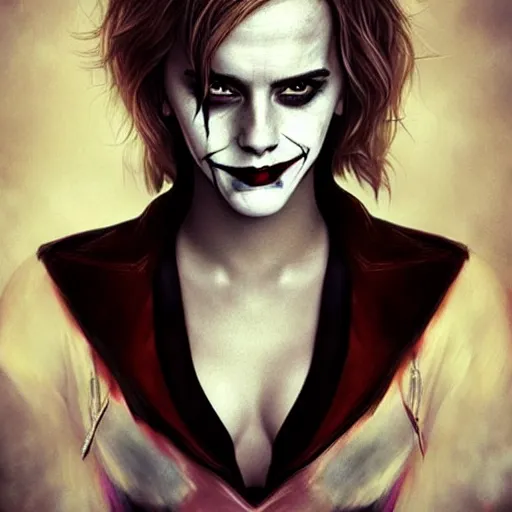 Prompt: emma watson as the joker, realistic, intricate, elegant, art by artgerm and wlop