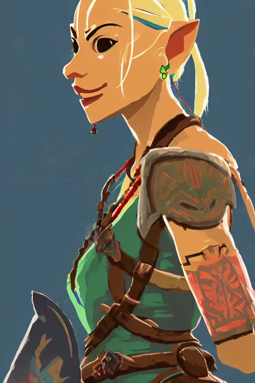 Image similar to an in game portrait of impa from the legend of zelda breath of the wild, breath of the wild art style.