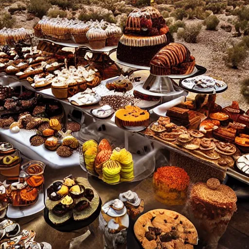 Image similar to desert full of all kinds of desserts, photography by bussiere rutkowski andreas roch