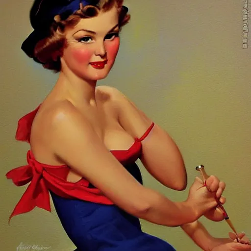 Image similar to woman painting by gil elvgren