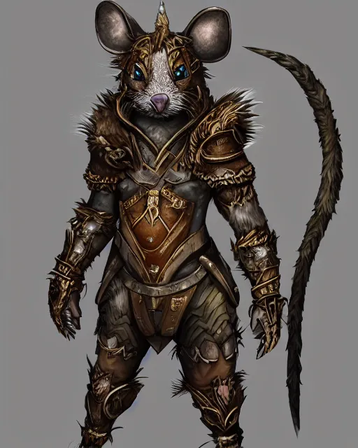 Image similar to a full body shot of an anthro furry rat wearing a fantasy armor, fantasy, artstation, furry art, furaffinity, deviantart, symmetrical, highly detailed, award winning, trending