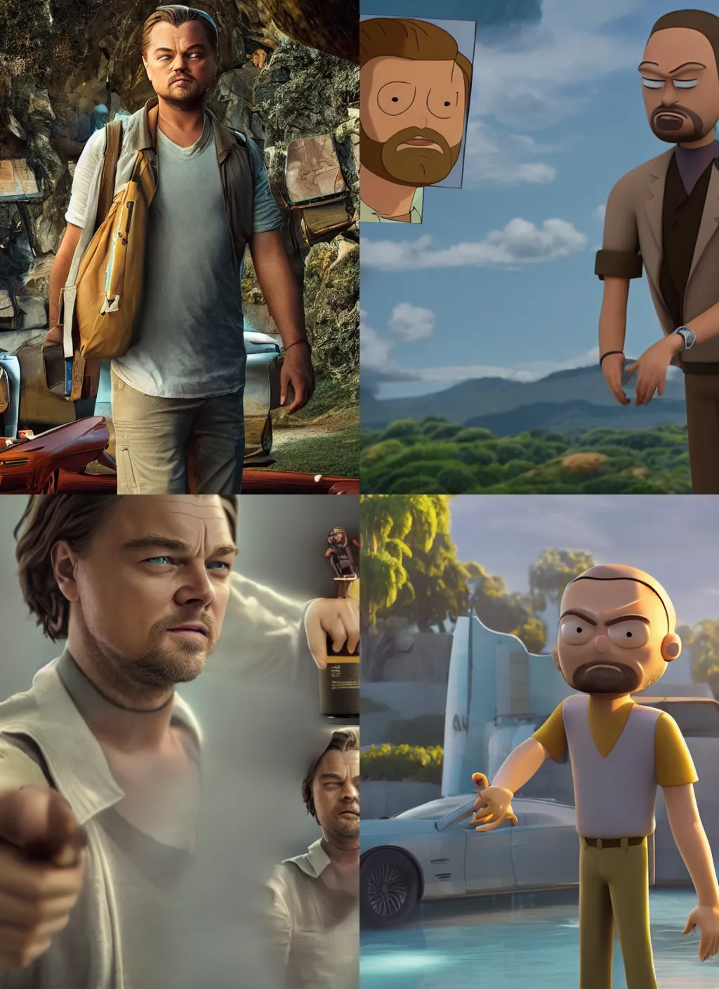 Prompt: leonardo dicaprio as real life rick from rick and morty, octane render, high detailed features, realistic