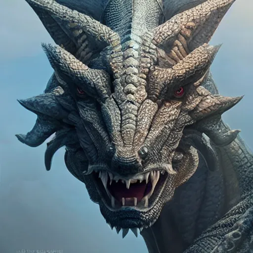 Prompt: Perfectly-centered portrait-photograph of a real life godly dragon with shining completely white eyes from heaven, lifelike, super highly detailed, professional digital painting, artstation, concept art, Unreal Engine 5, Photorealism, HD quality, 8k resolution, cinema 4d, 3D, beautiful, cinematic, art by artgerm and greg rutkowski and alphonse mucha and loish and WLOP